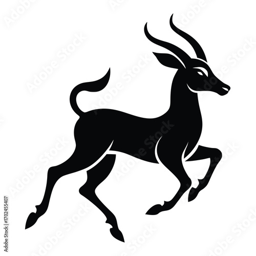 Illustration of a gazelle isolated on white background in black silhouette