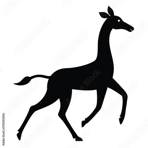 Silhouette of a giraffe walking isolated on white background