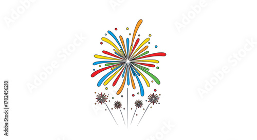 Colorful Fireworks Display against White Background.