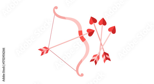 Pink Bow and Arrows with Heart-Shaped Tips for Valentines Day.