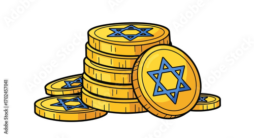 Stack of Gold Coins Featuring the Star of David Symbol.