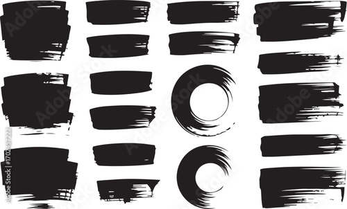 Grunge Brush Strokes Collection. Paint Smears Black Shapes Overlay Pattern