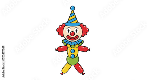 Whimsical Balloon Clown Character with Festive Hat and Colorful Outfit.