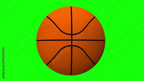 3d rendered animation of rotating basketball ball on green screen