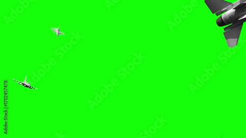 3d render of jet fighters in flight on green screen