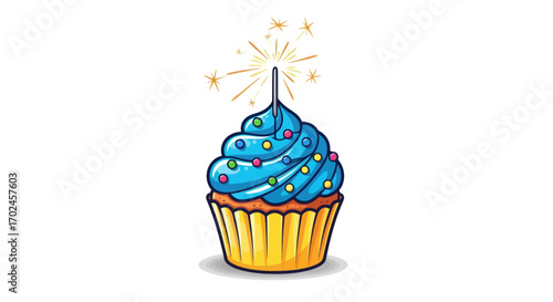 Festive Blue Cupcake with Sparkler and Sprinkles.