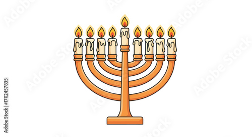 Illuminated Menorah with Nine Burning Candles for Hanukkah Celebration.