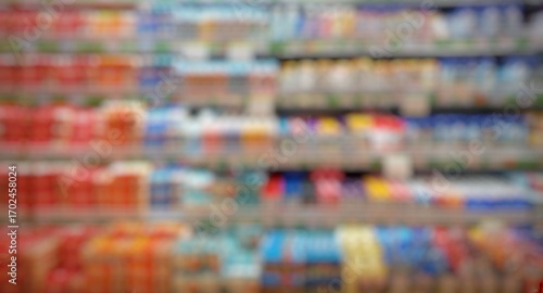 A Blurry Supermarket Aisle with Many Colors