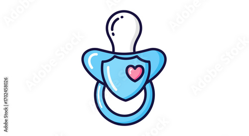 Cute Blue Baby Pacifier with Pink Heart Cartoon Illustration.