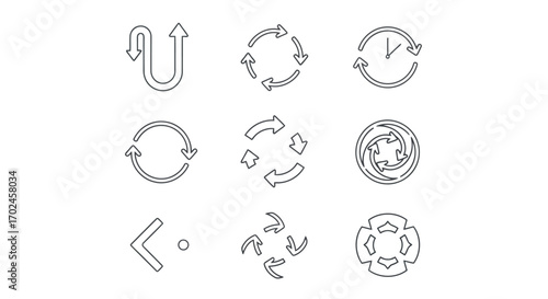 Vector illustration of collection of nine different arrow icons and symbols