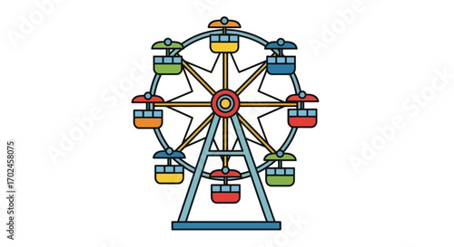 Colorful Ferris Wheel Illustration with Gondolas and Detailed Design.
