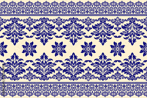 Damask floral pattern border. Motifs Ikat floral ethnic oriental pattern traditional.Aztec style abstract vector illustration.design for texture, fabric, scarf,background,carpet,rug
