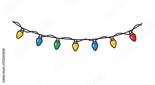 Festive String of Colorful Christmas Lights Decoration.