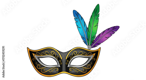 Ornate Venetian Mask with Colorful Feather Decorations.