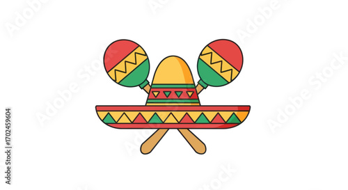 Festive Sombrero and Maracas Illustration.