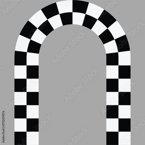 Checkered archway pixel pattern made of black and white squares. The archway creates a tunnel-like effect.