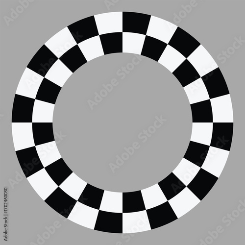 Checkerboard ring circle pixel pattern with alternating black and white squares. Geometric and visually appealing effect. 