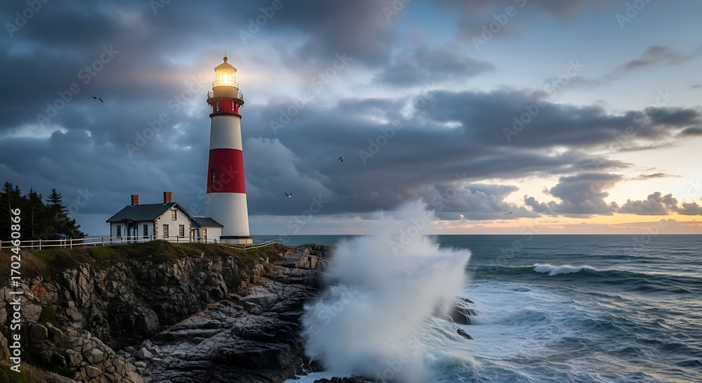 Obraz premium Lighthouse Withstanding Stormy Seas.