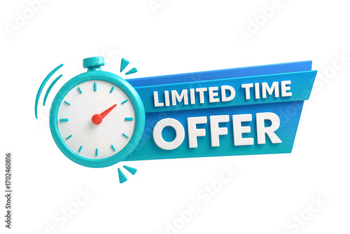 3d rendering of a stopwatch with limited time offer text isolated on transparent background