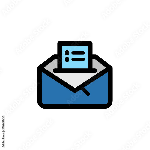 Blue document emerges from open envelope inbox notification icon