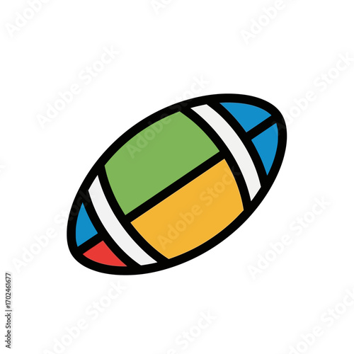 Colorful football graphic floats on clean backdrop simplicity