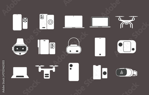 Smartphone camera icons pack, mobile phone camera lens, dual lens, triple lens, quad camera, flash, sensor, vector illustration