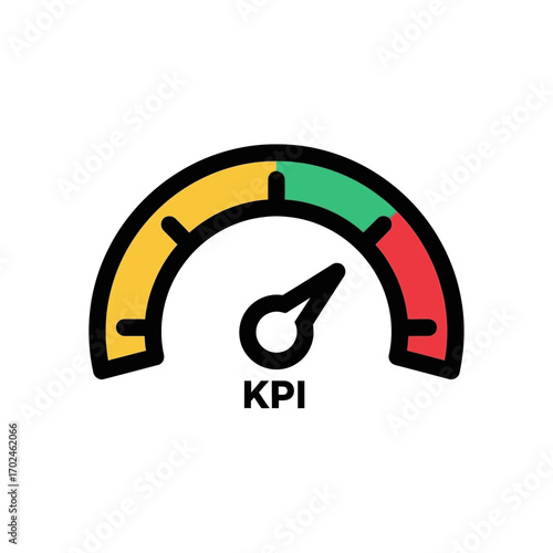Gauge shows performance measurement in colorful dashboard illustration