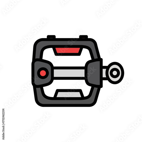 Black bicycle pedal rotates against white backdrop studio