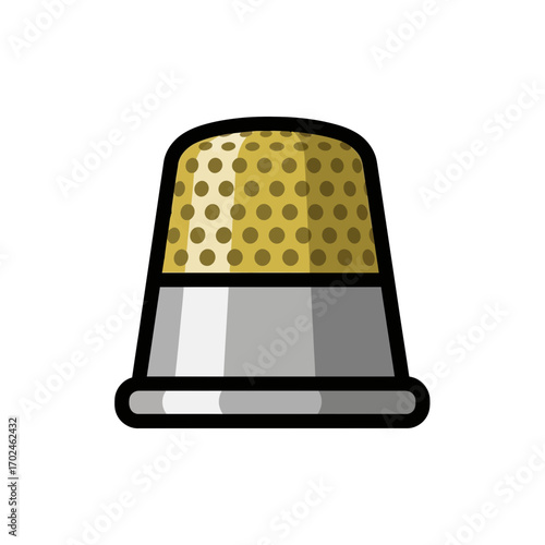 Metallic thimble protects fingers sewing craft close up studio isolated