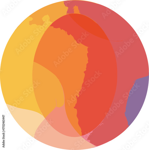 Vector art of abstract watercolor circle featuring warm hues of yellow, orange, and red, creating a vibrant and eyecatching design element