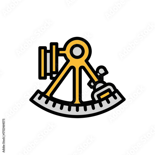 Nautical sextant measures angles navigation maritime chart tool flat icon
