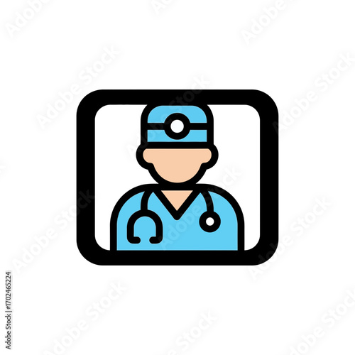 Healthcare icon doctor wears scrubs in square frame illustration