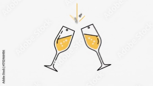 Clinking Champagne Glasses in Celebration Animation on White