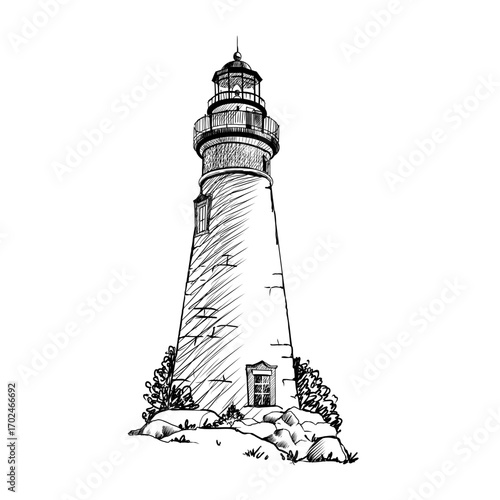 Lighthouse. Hand drawn sketch vector. Ancient architecture