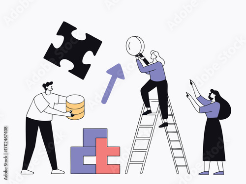 Vibrant flat illustration team collaboration puzzle pieces strategy business solution vector eps