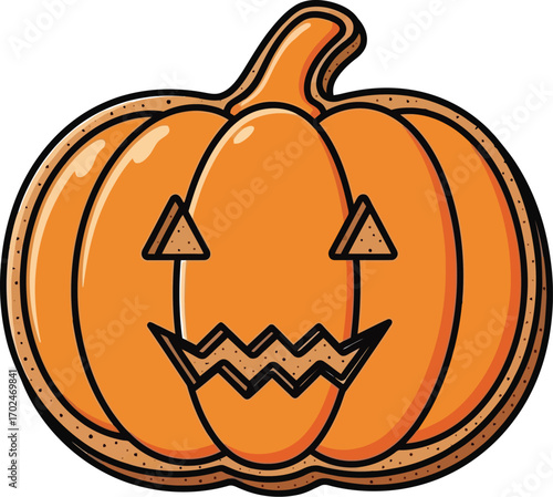 Cartoon jack o lantern pumpkin with a spooky face on white background