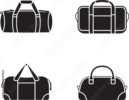 Leather Duffel Bag silhouette set vector illustration isolated on transparent background