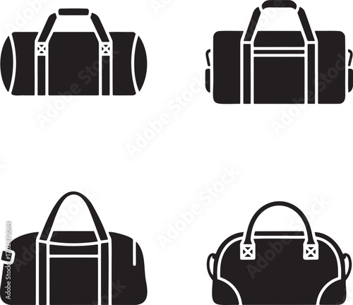 Leather Duffel Bag silhouette set vector illustration isolated on transparent background