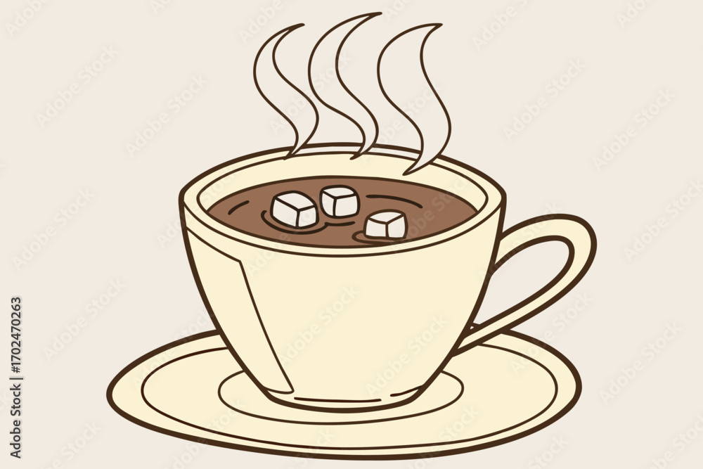 Obraz premium Vector art of a steaming cup of hot chocolate with marshmallows, perfect for a cozy winter day and a sweet treat to enjoy