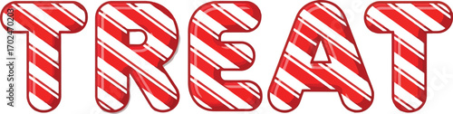 Festive treat text with candy cane stripes on a white backdrop