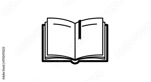 Open book with bookmark simple line art illustration.