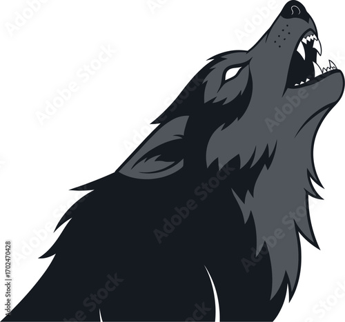 Dramatic wolf howling silhouette against a stark white backdrop