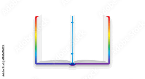 Open Book with Rainbow-Colored Edges Blank Pages.
