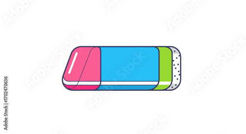 Colorful Rectangular Eraser with Pink Blue and Green Sections.