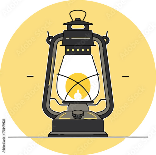 Vintage lantern illustration with a yellow background circle