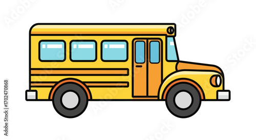 Classic Yellow School Bus Cartoon Illustration.