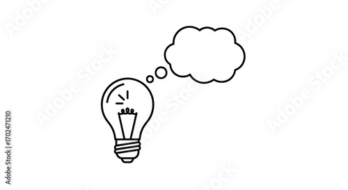 Line art light bulb with thought bubble symbolizing a new idea or inspiration.