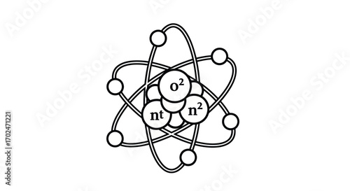 Simplified Atomic Structure Diagram with Labeled Nucleus and Orbitals.
