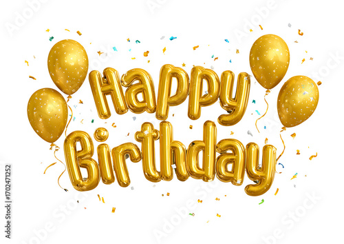 Bright Golden Balloon Happy Birthday 3D Lettering
