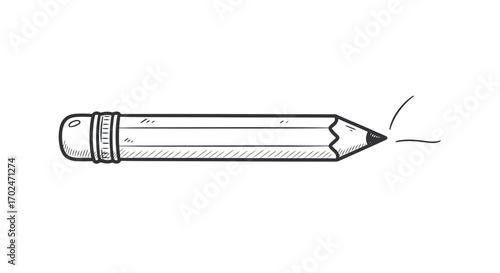 Hand-drawn Sketch of a Wooden Pencil with Eraser.
